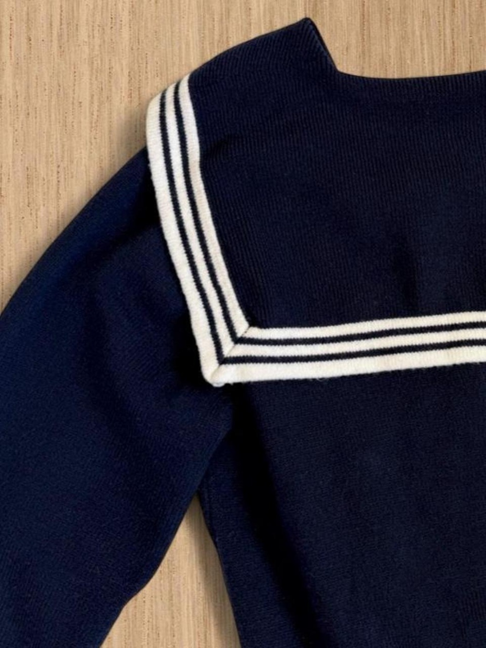 Vintage Nautical Sailor Collar Knit Cardigan Navy White Preppy Coastal Small - Picture 4 of 4